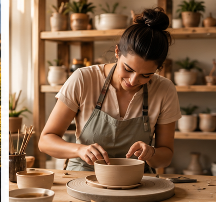 Mujer creando una pieza de cerámica