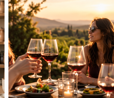Mujeres compartiendo vino al atardecer